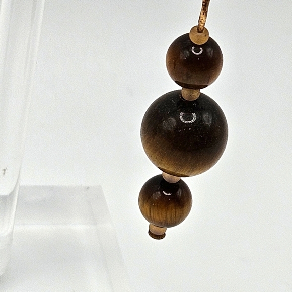 VINTAGE Tiger's Eye Three Bead Drop Dangle French Hook Earrings - Picture 4 of 5